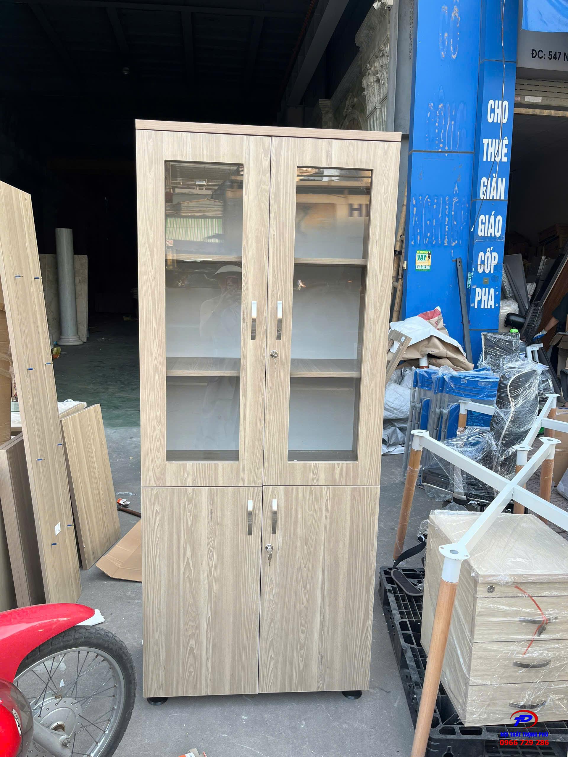 Tủ tài liệu TP-AT1960KG gỗ Melamine 2 khoang, trên kính dưới gỗ 800x400x1960mm