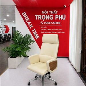 Ghế Lãnh Đạo 6937 Da PU Cao Cấp Màu Be Chân Nhôm Đúc Sang Trọng