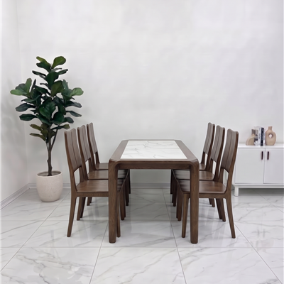 BỘ BÀN ĂN 6 GHẾ GỖ SỒI MẶT ĐÁ – BGTP65